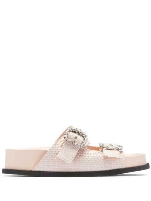 crystal-embellished buckle woven slides by NO.21