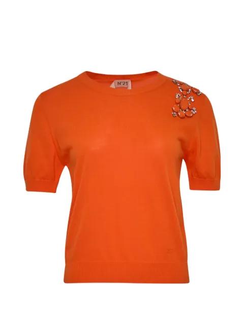 crystal-embellished short-sleeve sweater by NO.21