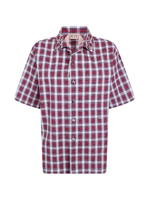crystal-embellished tartan-print shirt by NO.21