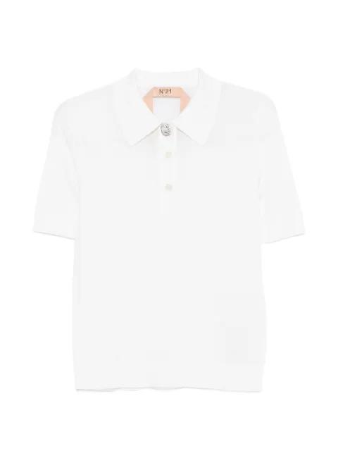 embellished-button polo top by NO.21