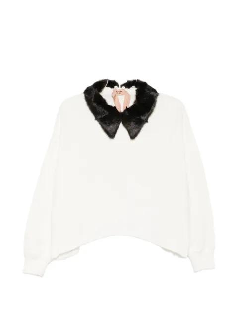 faux-fur collar sweater by NO.21