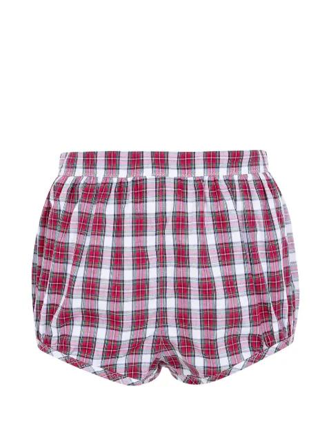 tartan-print gathered shorts by NO.21