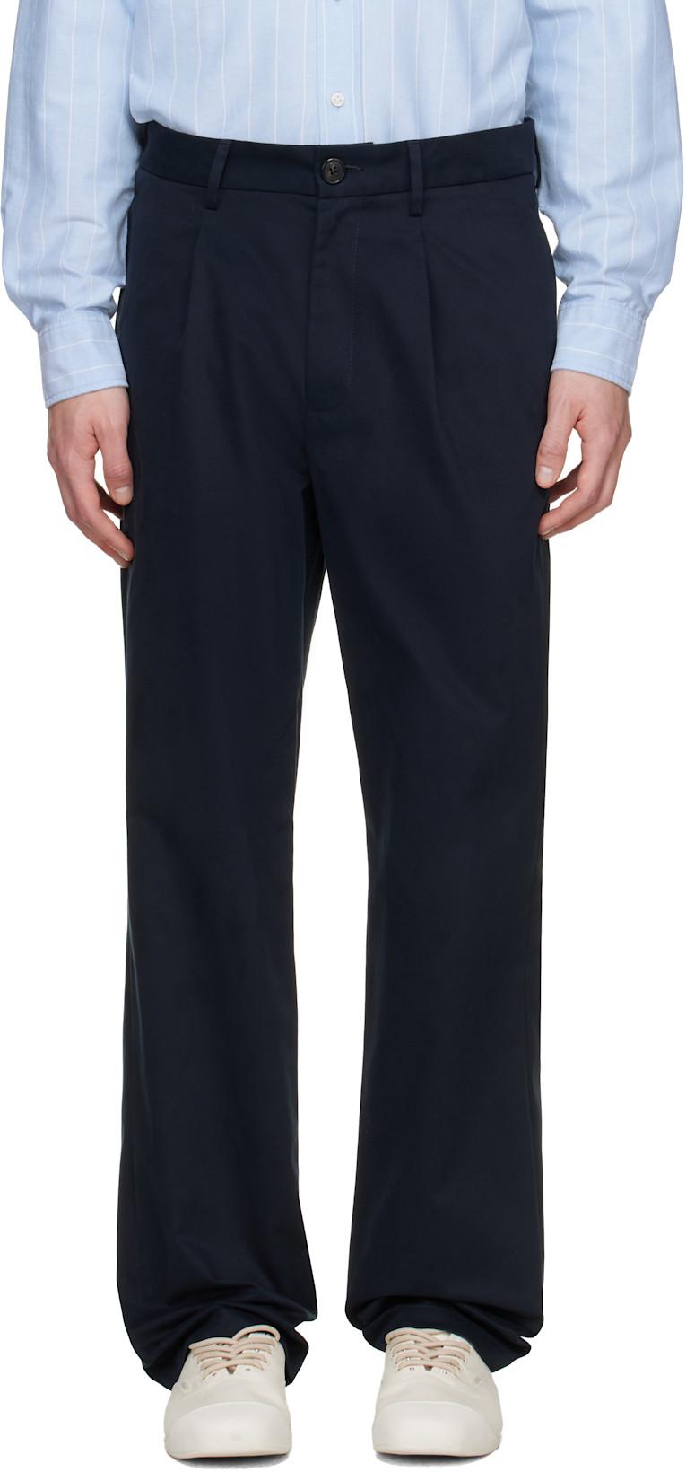 Navy Sanded Twill Pleated Trousers by NOAH