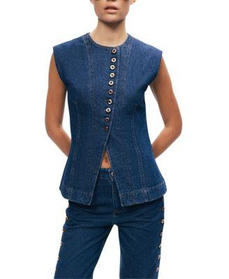 Button-Front Denim Vest by NOCTURNE