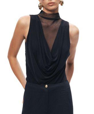 Draped Mesh-Panel Bodysuit by NOCTURNE