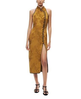 High-Neck Button-Detail Midi Dress by NOCTURNE