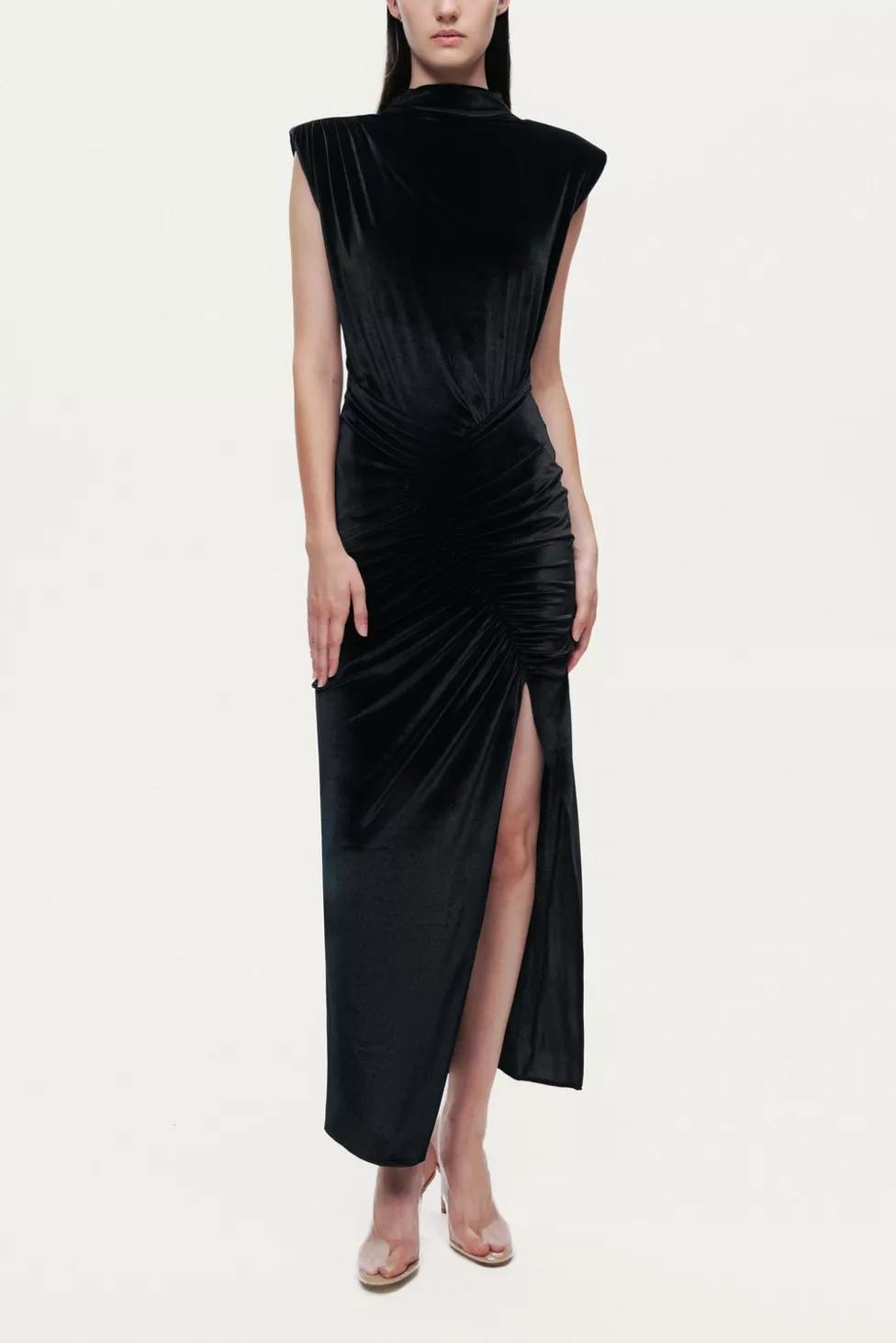 Nocturne High-Neck Ruched Midi Dress by NOCTURNE