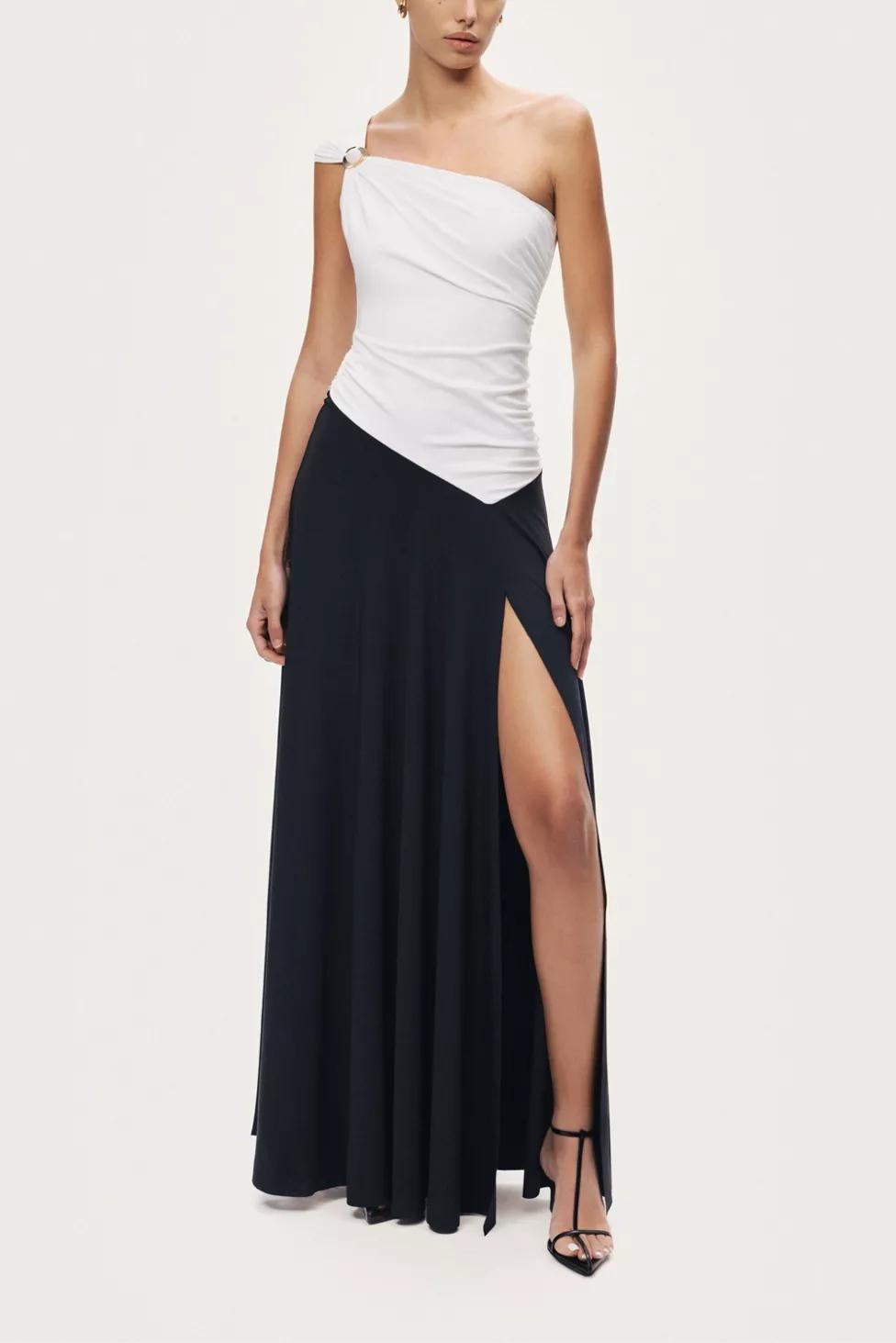 Nocturne One-Shoulder Contrast Maxi Dress by NOCTURNE