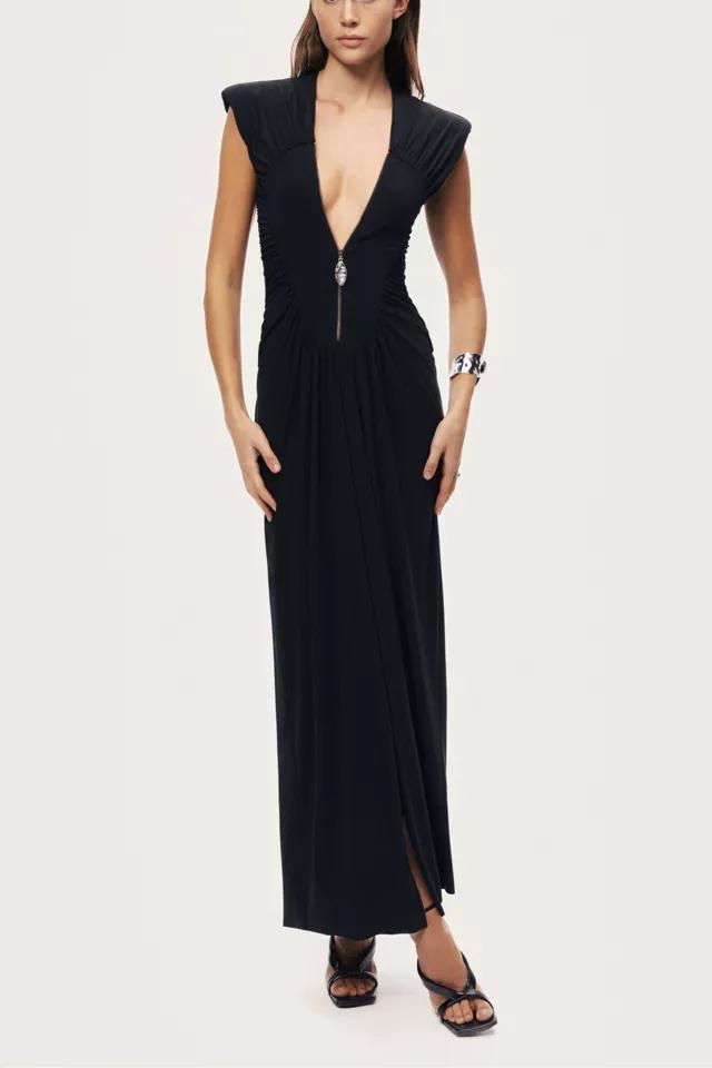 Nocturne Ruched Deep V-Neck Maxi Dress by NOCTURNE