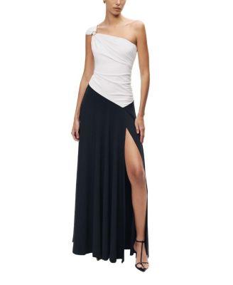 One-Shoulder Contrast Maxi Dress by NOCTURNE