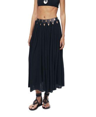Pleated Ring-Detail Midi Skirt by NOCTURNE