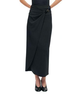 Ring-Buckle Asymmetric Wrap Maxi Skirt by NOCTURNE