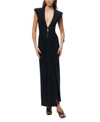 Ruched Deep V-Neck Maxi Dress by NOCTURNE