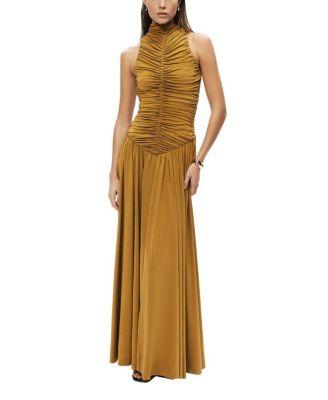 Ruched High-Neck Maxi Dress by NOCTURNE