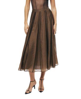 Sheer Pleated Midi Skirt by NOCTURNE