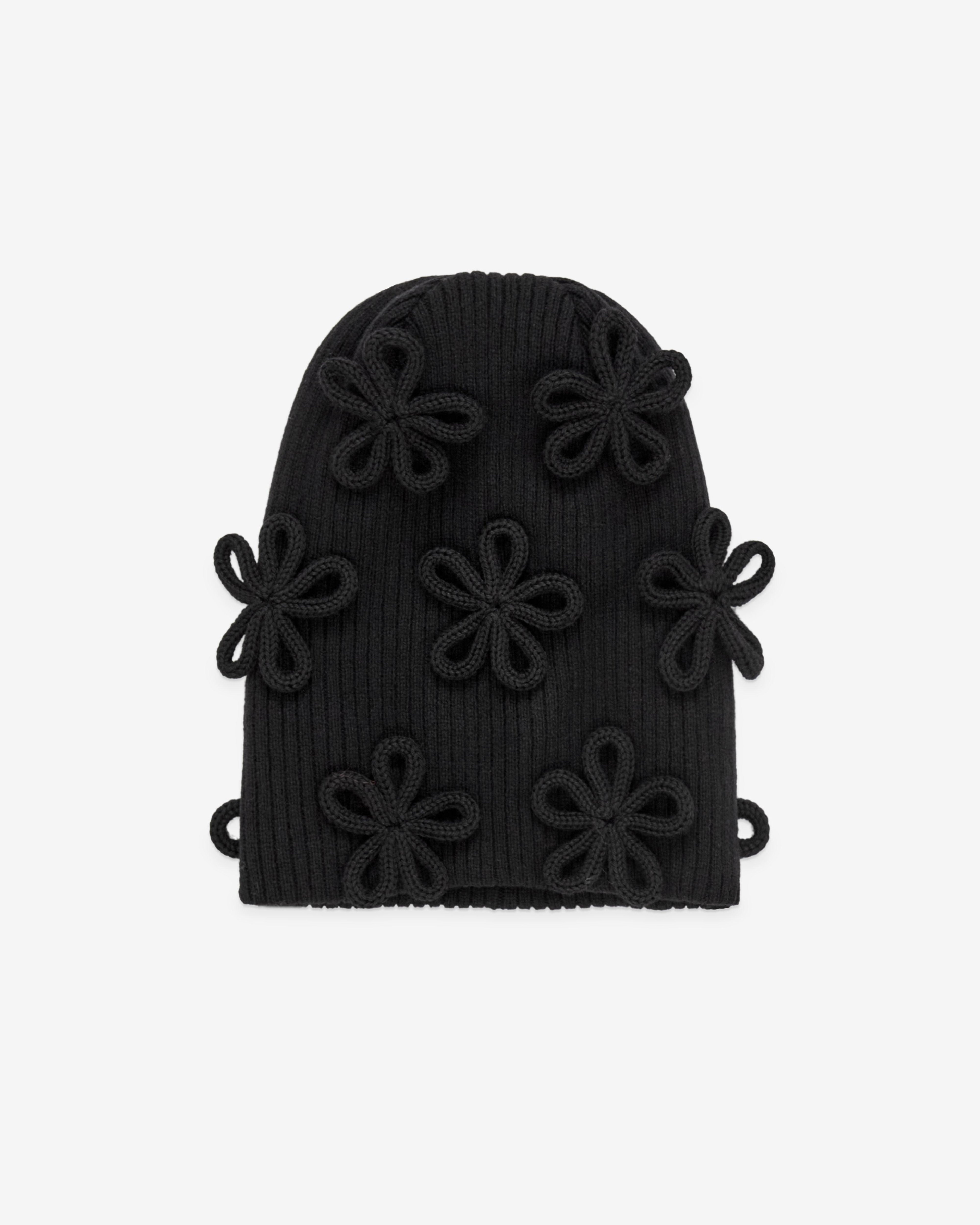 Noir Kei Ninomiya - Women's Applique Flower Beanie - (Black) by NOIR KEI NINOMIYA