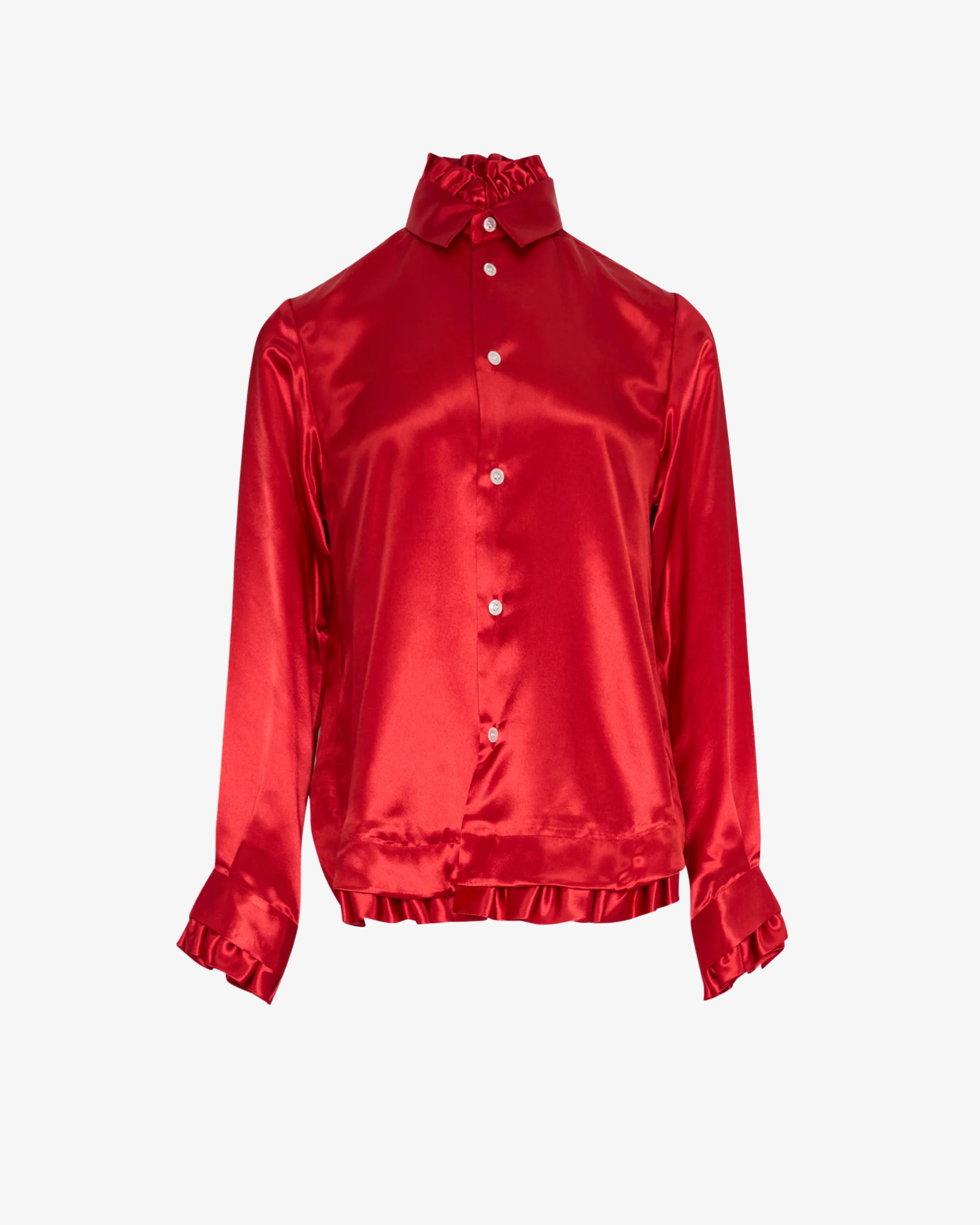 Noir Kei Ninomiya - Women's Satin Blouse With Ruffles Hem - (Red) by NOIR KEI NINOMIYA