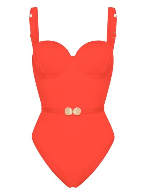 belted ruched balconette swimsuit by NOIRE SWIMWEAR