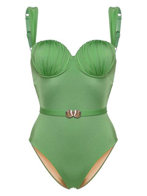 belted ruched balconette swimsuit by NOIRE SWIMWEAR