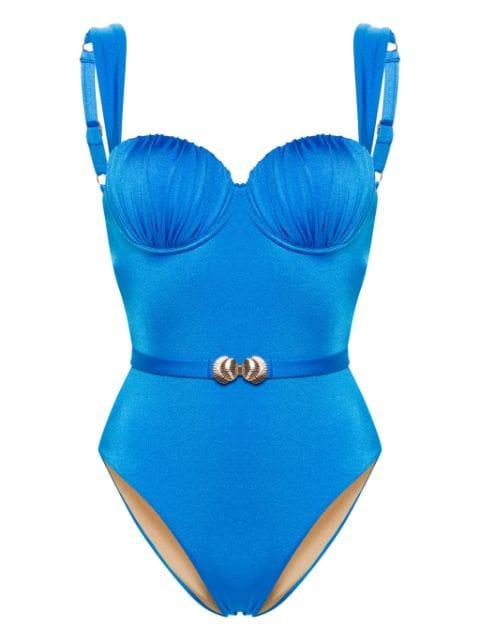 belted ruched balconette swimsuit by NOIRE SWIMWEAR