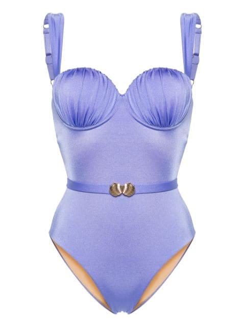 belted ruched balconette swimsuit by NOIRE SWIMWEAR
