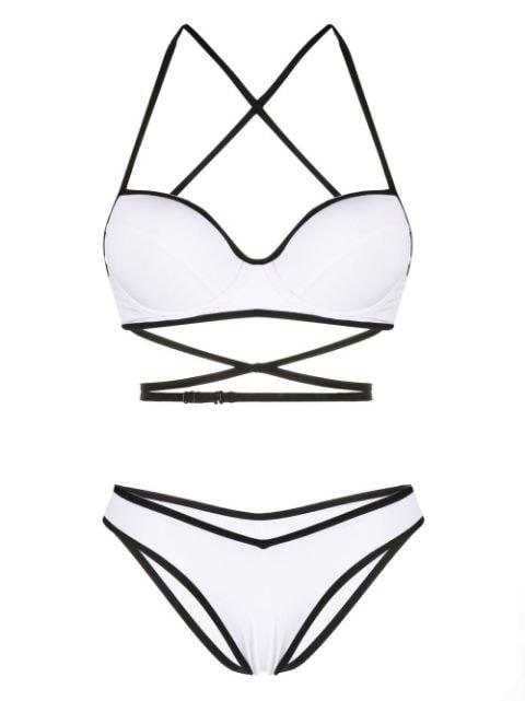 crossover-straps balconette bikini set by NOIRE SWIMWEAR