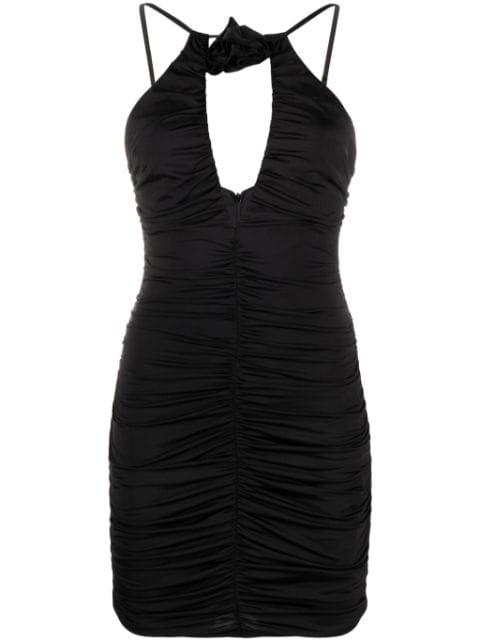 floral-appliqué ruched minidress by NOIRE SWIMWEAR