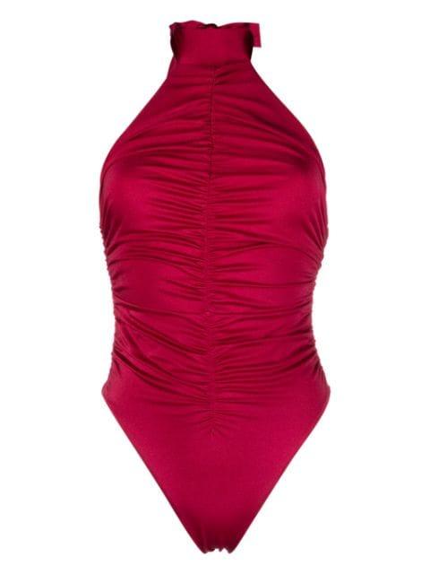 halterneck ruched swimsuit by NOIRE SWIMWEAR