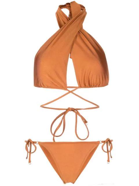 high-shine triangle-cup bikini set by NOIRE SWIMWEAR
