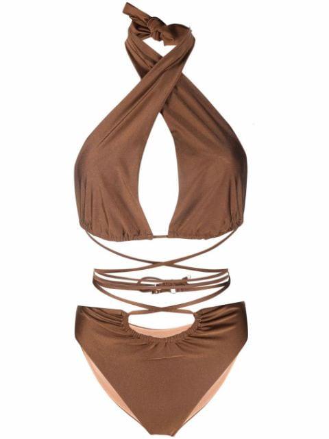 lattice-strap halterneck swimsuit by NOIRE SWIMWEAR