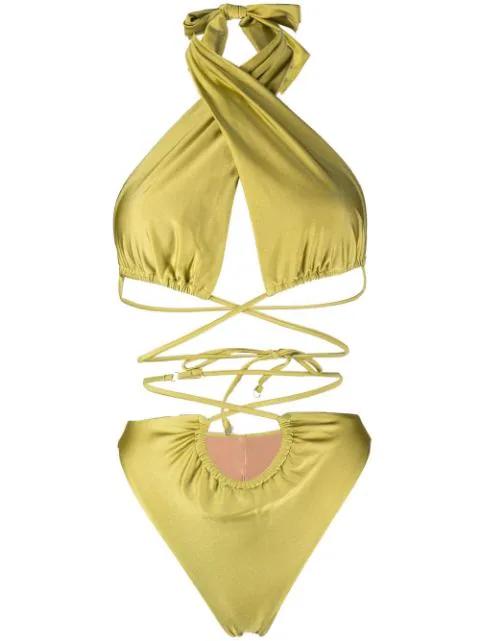 lattice-strap halterneck swimsuit by NOIRE SWIMWEAR
