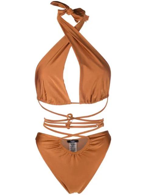 lattice-strap halterneck swimsuit by NOIRE SWIMWEAR