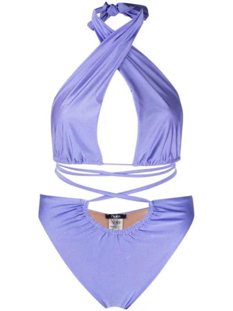 lattice-strap halterneck swimsuit by NOIRE SWIMWEAR