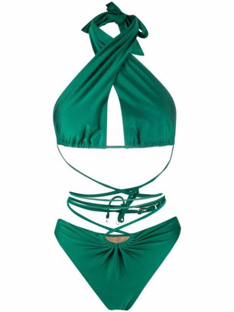 lattice-strap halterneck swimsuit by NOIRE SWIMWEAR