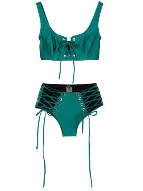 lattice-strap metallic bikini set by NOIRE SWIMWEAR