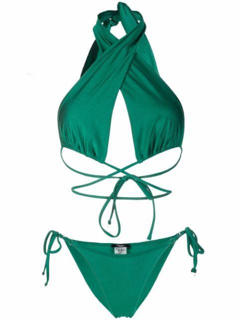 satin-finish triangle-cup bikini set by NOIRE SWIMWEAR
