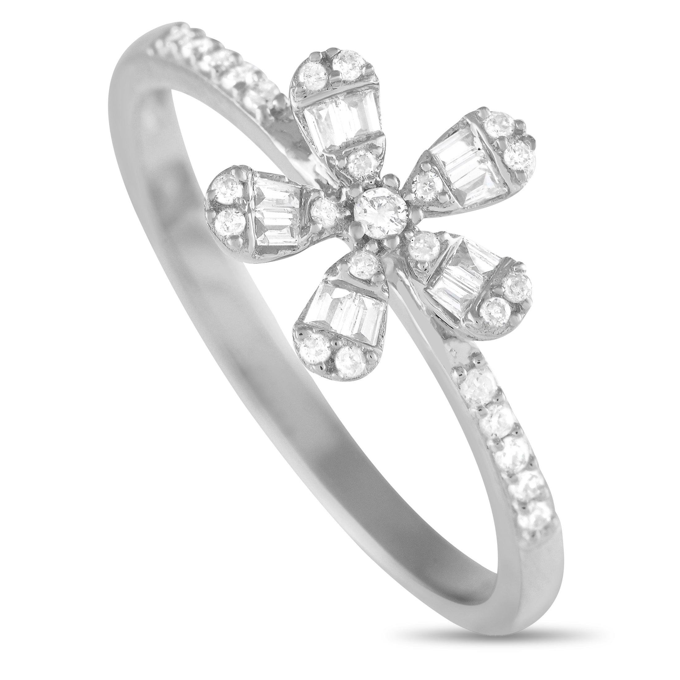 LB Exclusive 14K White Gold 0.20ct Diamond Flower Ring RN32405-W by NON BRANDED