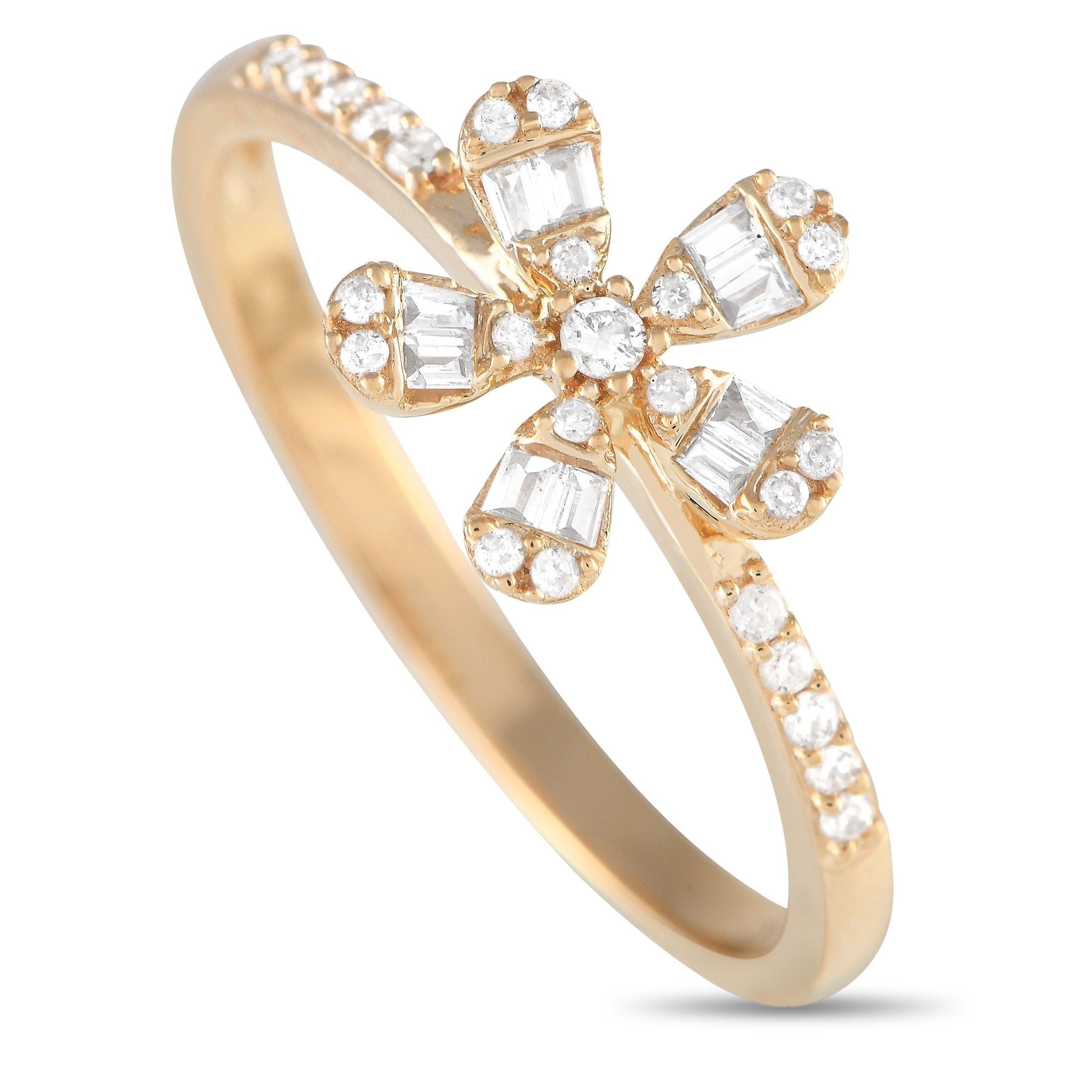 LB Exclusive 14K Yellow Gold 0.20ct Diamond Flower Ring RN32404 by NON BRANDED