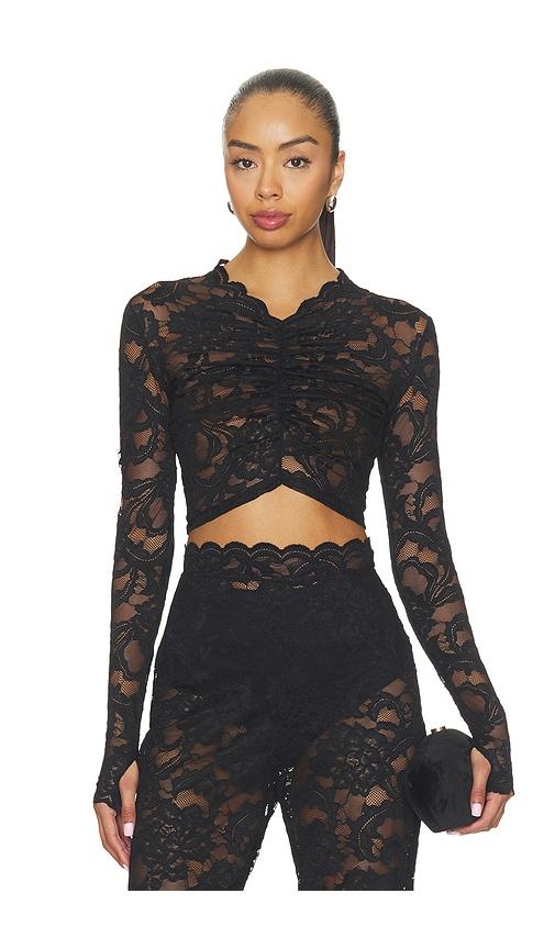 Nookie Delphine Lace Long Sleeve Crop Top in Black by NOOKIE