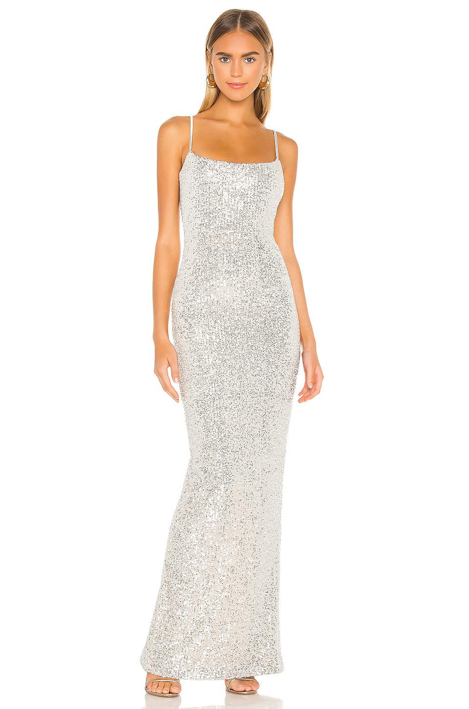 Nookie Lovers Nothings Sequin Gown in Metallic Silver by NOOKIE