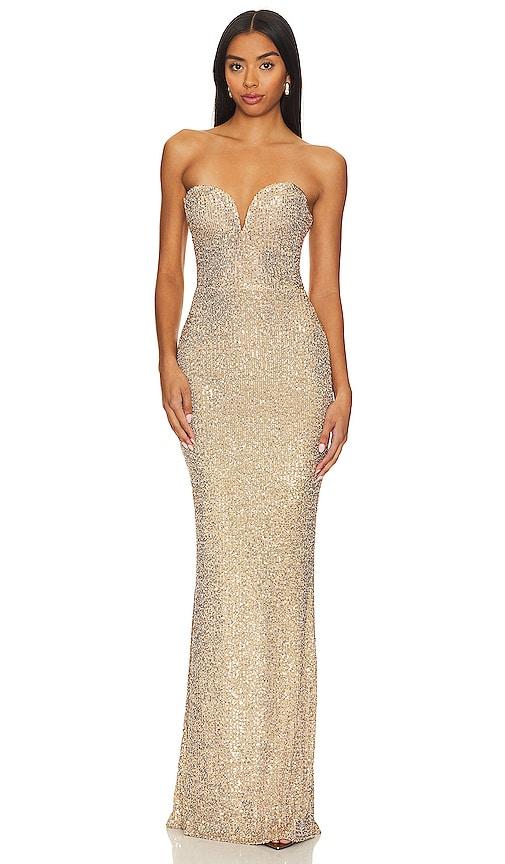 Nookie Lumiere Gown in Metallic Gold by NOOKIE