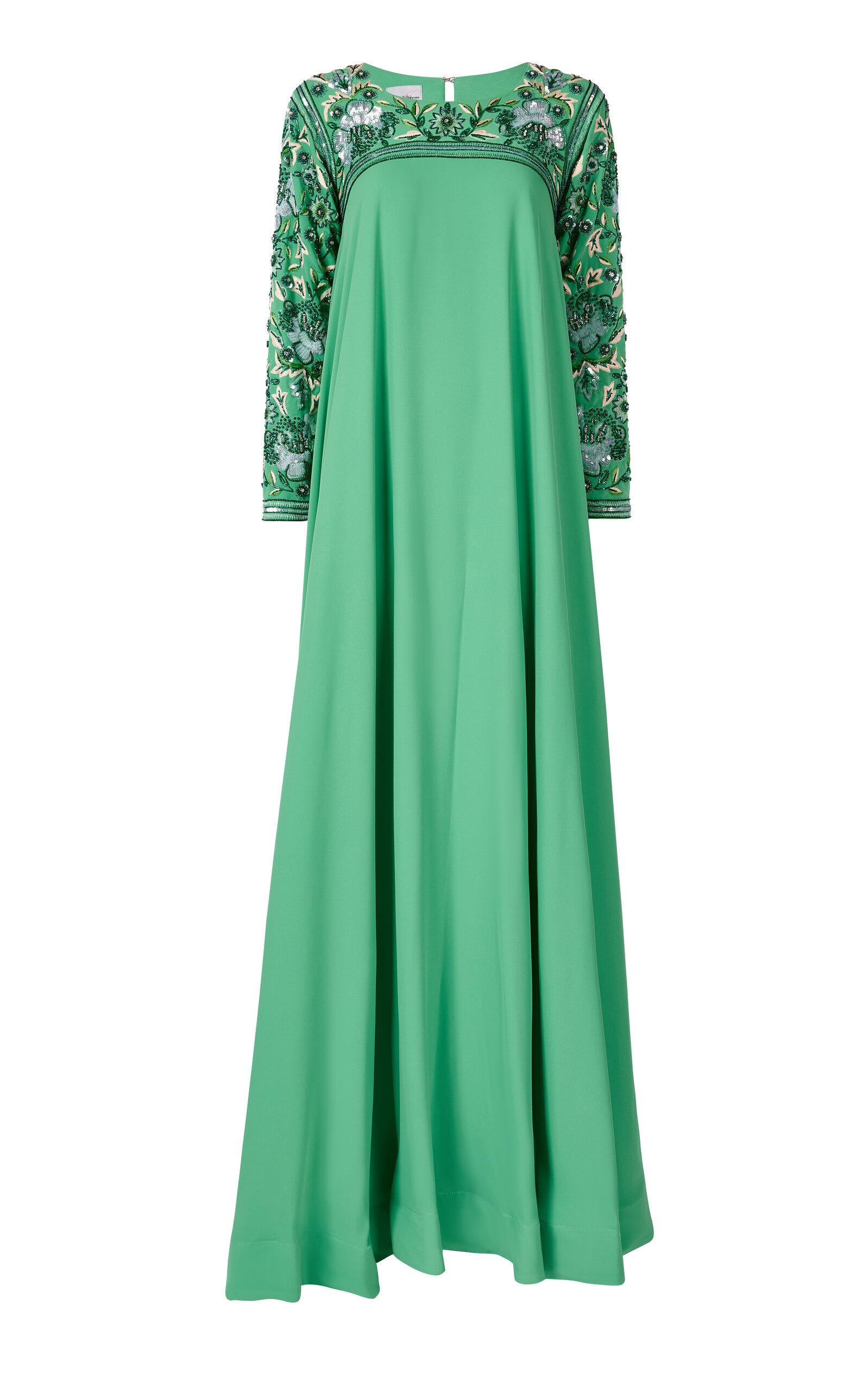 Noor Al Bahrani - Bead Embroidered A-Line Caftan - Green - - Only At Moda Operandi by NOOR AL BAHRANI