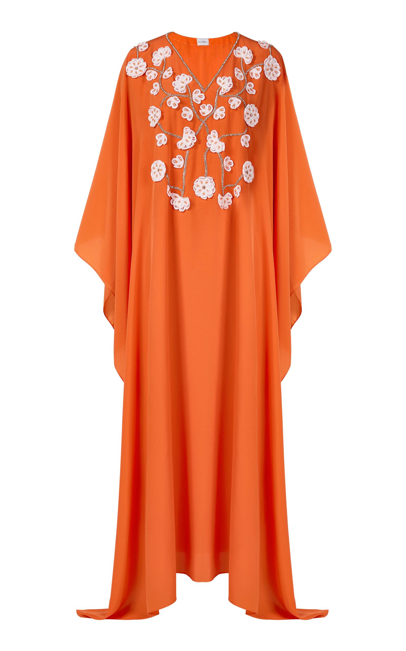 Noor Al Bahrani - Floral Appliqued Caftan - Orange - - Only Atoda Operandi by NOOR AL BAHRANI