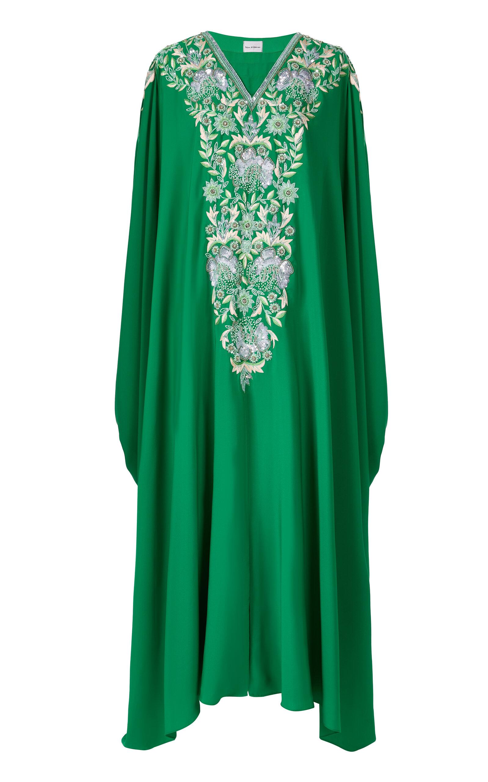 Noor Al Bahrani - V-Neck Embroidered Caftan - Green - - Only At Moda Operandi by NOOR AL BAHRANI