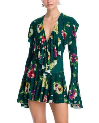 Deep V Ruffle Mini Dress by NORMA KAMALI
