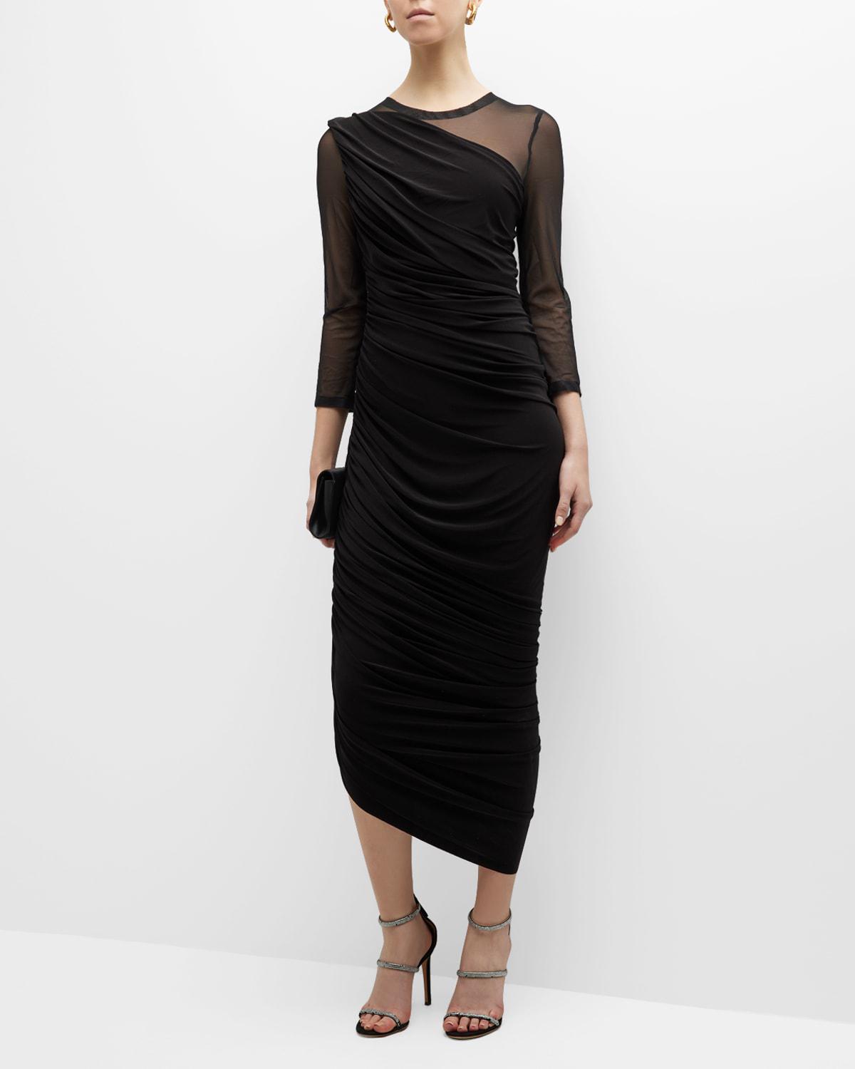 Diana Long-Sleeve Asymmetric Mesh Gown by NORMA KAMALI