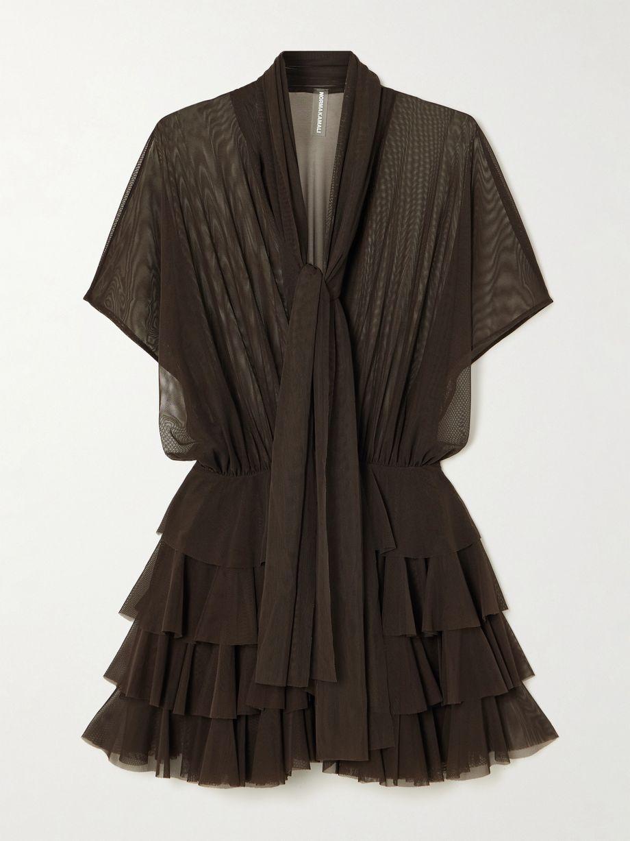 Lauren tie-neck ruffled stretch-mesh mini dress by NORMA KAMALI