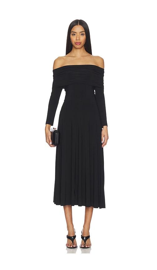Norma Kamali 3/4 Sleeve Cowl Neck Flared Dress in Black by NORMA KAMALI