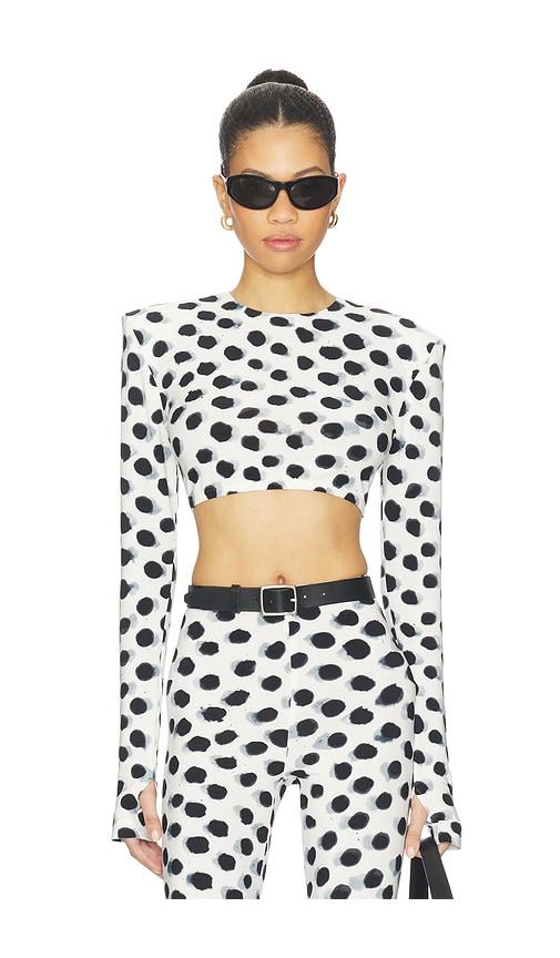 Norma Kamali Cropped Long Sleeve Shoulder Pad Top in Black,White by NORMA KAMALI