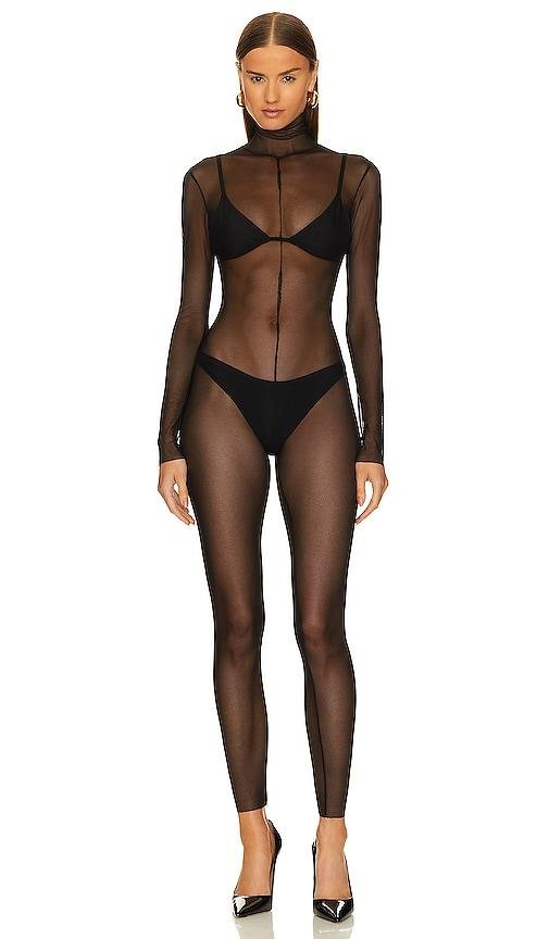 Norma Kamali Crotchless Long Sleeve Turtle Catsuit in Black by NORMA KAMALI